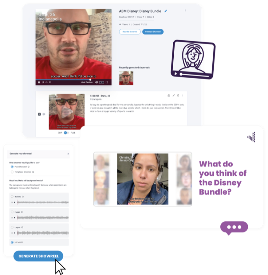 Voxpopme showreel builder with customer video clips and stakeholder report