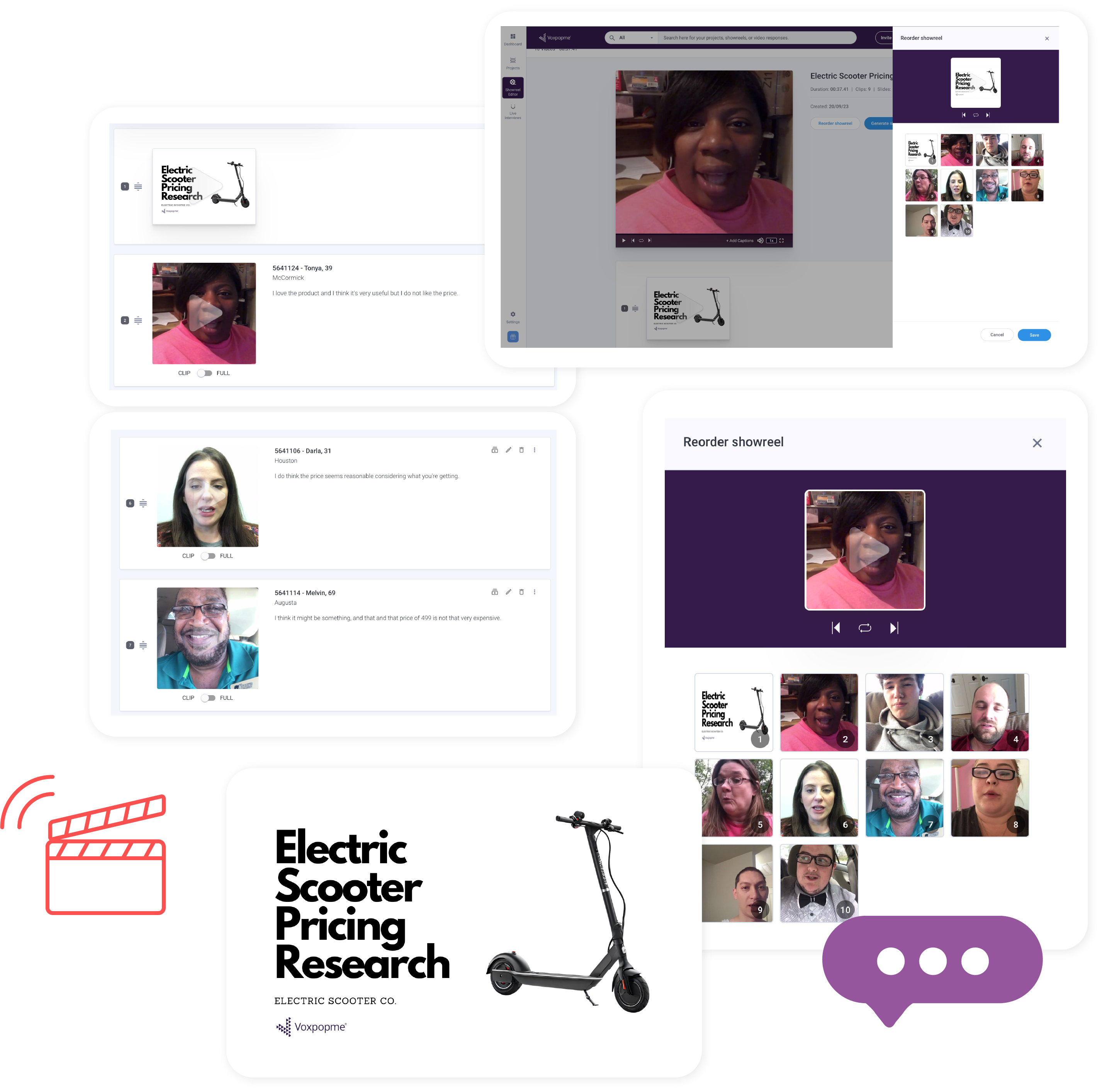 Branded showreel editor with video clips and timeline