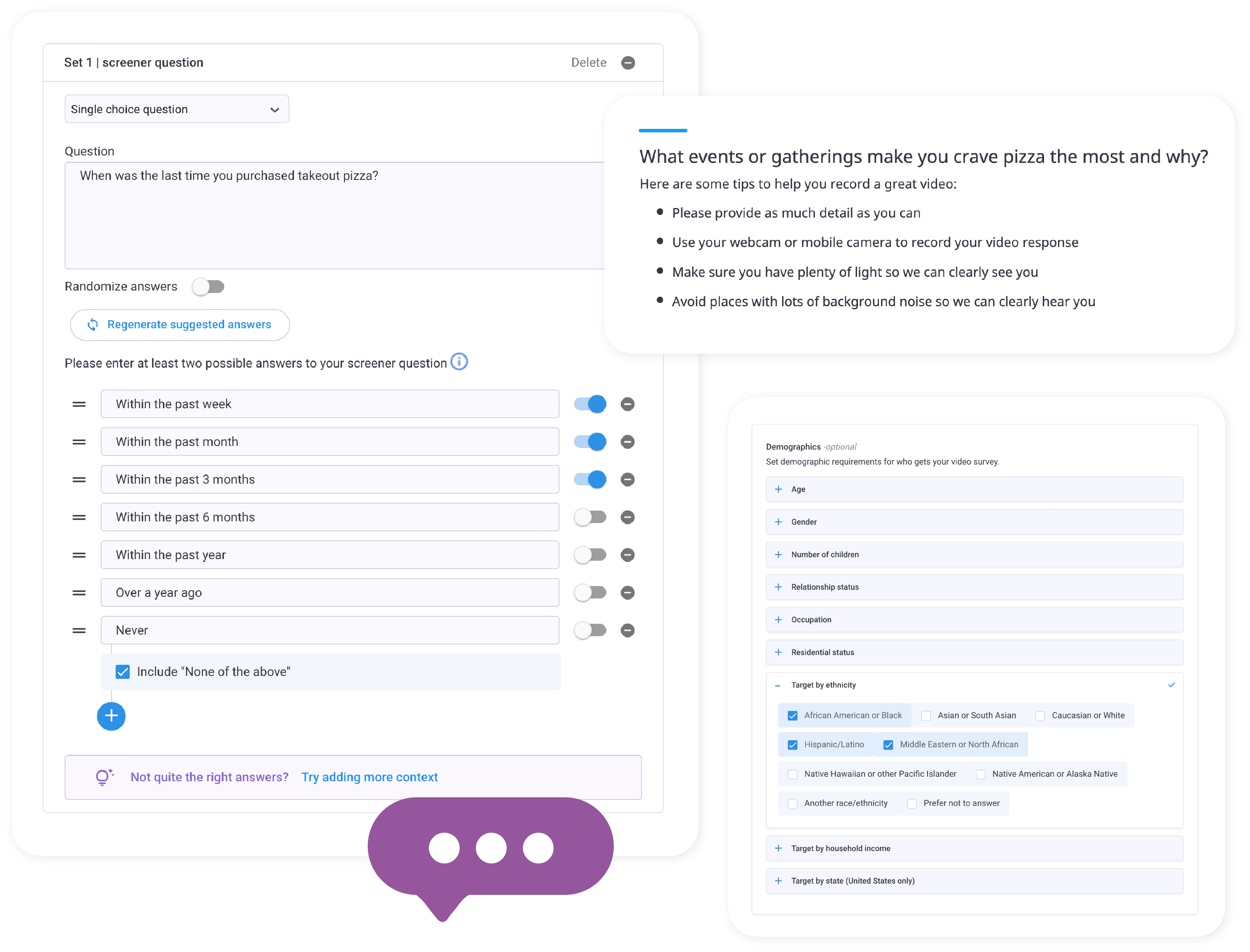 AI screener with respondent quality scores and filters
