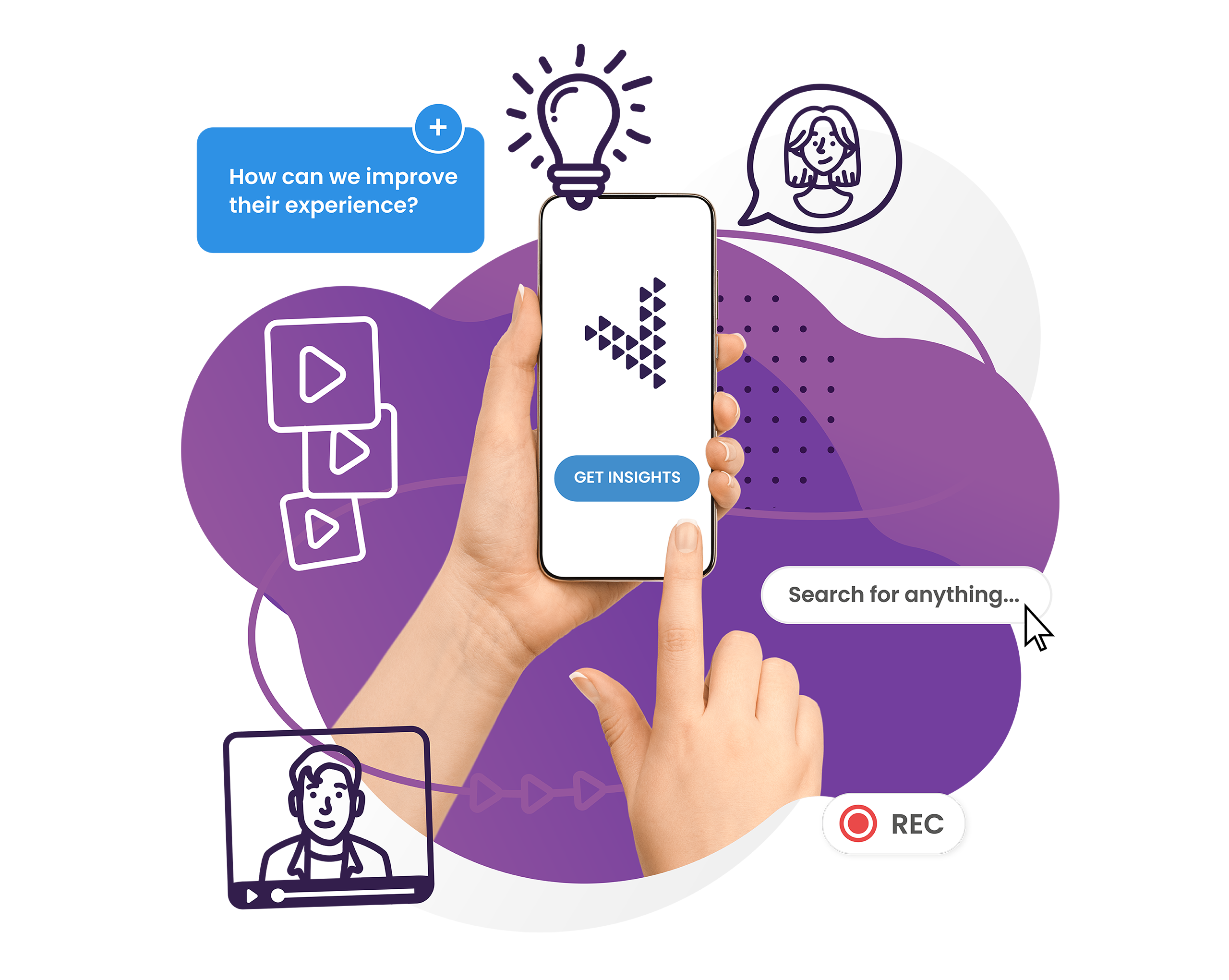 Voxpopme platform interface showing video surveys, live interviews, and AI analysis