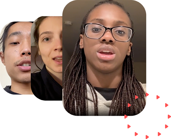 A group of people conducting ad testing, featuring individuals with glasses and one with dreadlocks.