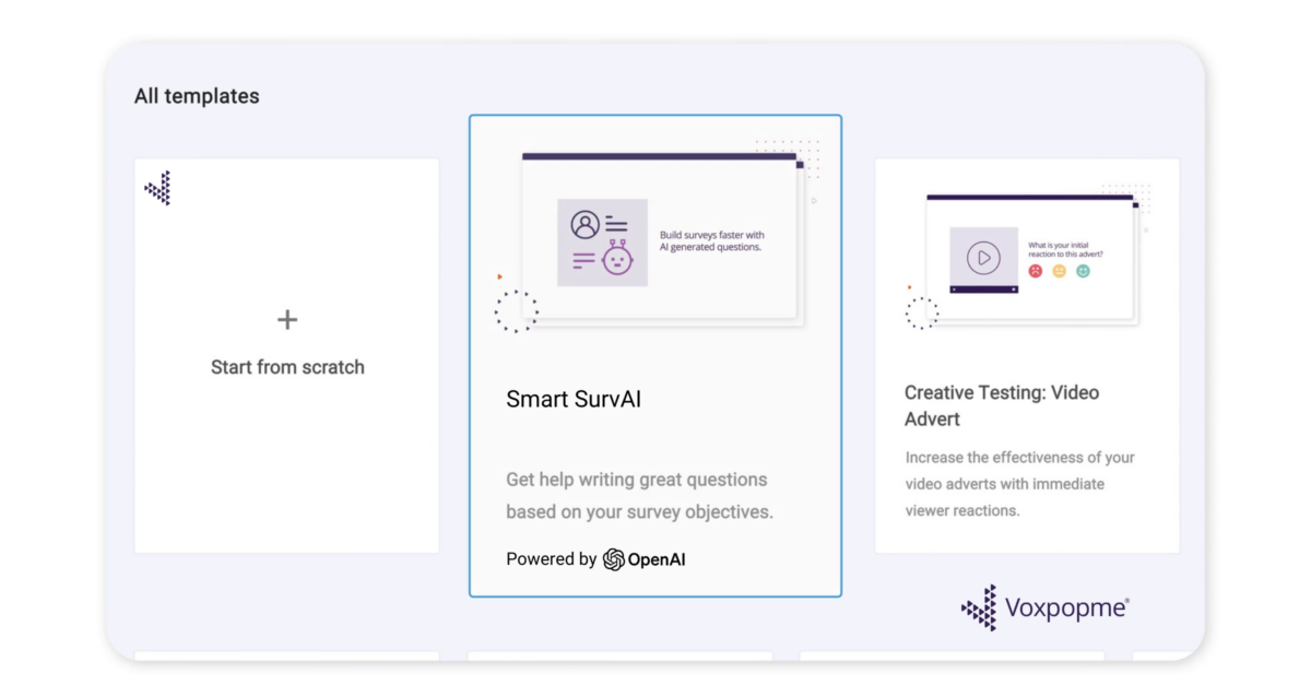 Smart SurvAI, qualitative research survey preparation with AI by Voxpopme