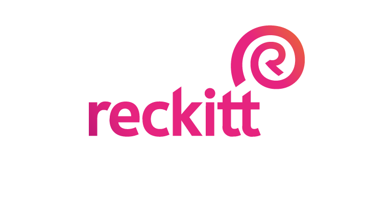 The reckitt logo on a white background, featuring an insights platform.