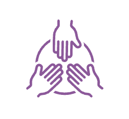 Two hands holding each other in a circle on a white background, representing unity and connection.