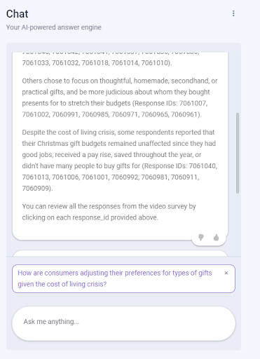 Interactive AI Insights interface for market research